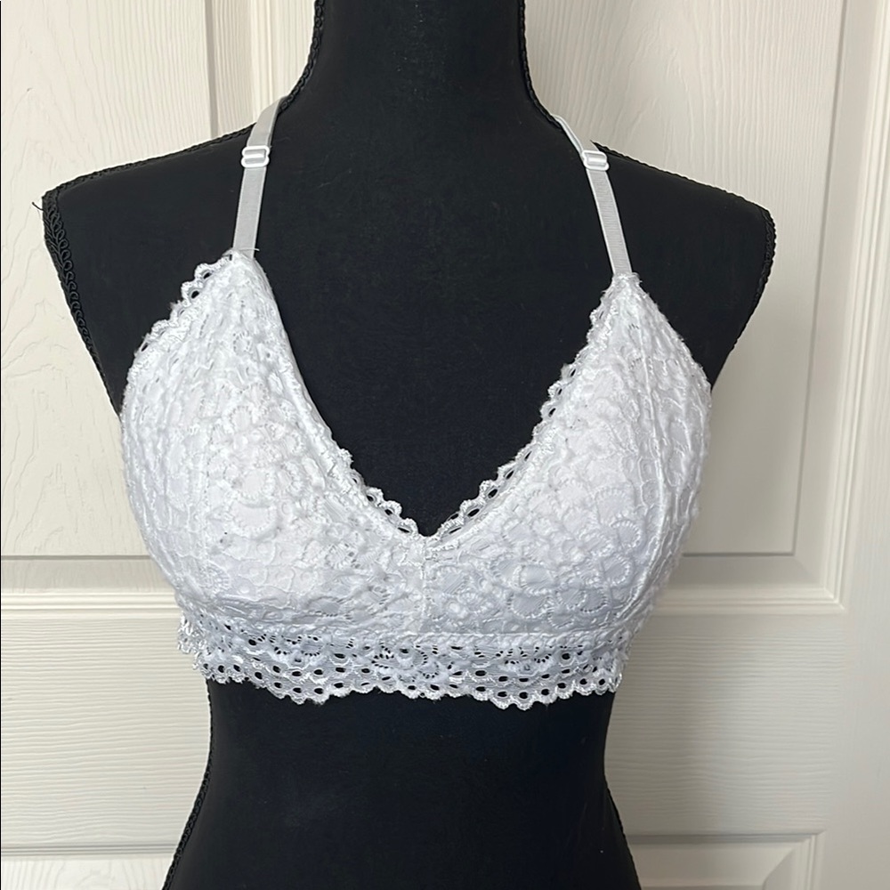 White Lace Halter Bralette with Plunging Neckline